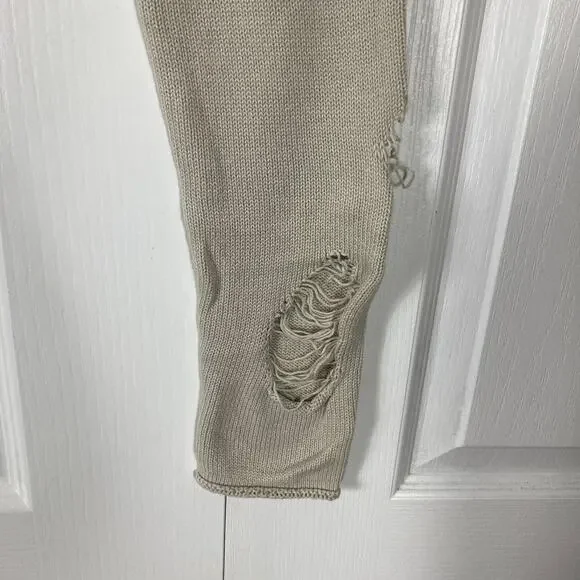 NWOT DARKER WAVS Sweater M Grey Colorblock Patchwork Distressed Oversized Crop